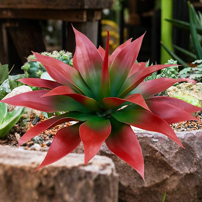 Artificial Agave Faux Agave Fake Greenery 18In Outdoor Artificial Plant Fake Plant for Indoor Home Decoration Plastic Plant Outdoor Decoration Front Porch Decor Simulation Plants 2Pack（Red）