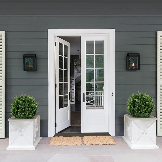 22''T Artificial Cedar Topiary Ball Tree 2 Pack, Artificial Bushes Fake Plants for Outdoor, Uv Resistance Rated Great for Outdoor, Indoor, Front Door Decor - Easy to Install.
