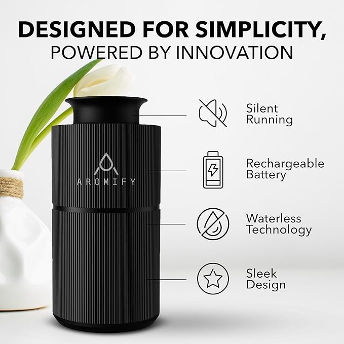 Scent Diffuser for Home, Car & Office, Waterless Essential Oil Diffuser with Cylinder Design, Compact & Portable Fragrance Diffuser, Rechargeable, Silent Running, No Residue