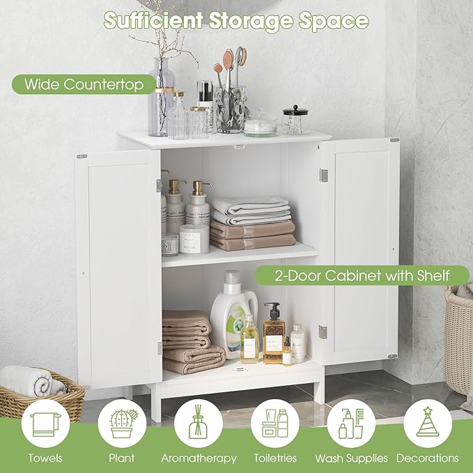 GLACER Bathroom Floor Cabinet, Wooden Storage Cabinet with Double Doors, Suitable for Bathroom, Living Room, Entryway, 23.5 x 14 x 34 inches (White)