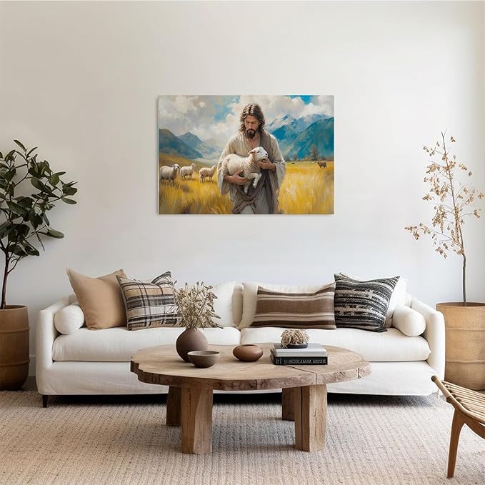 Christian Wall Art Print, Religious Scripture Biblical Decor, Faith-Based Inspirational Landscape with Cross, Digital Printed Canvas Poster for Church, Home Chapel, Prayer Room Decor