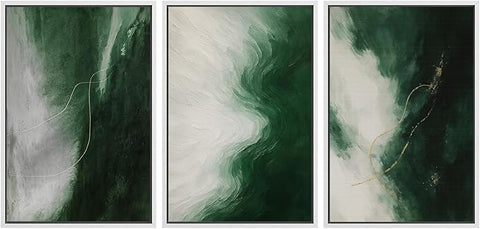 SIGNWIN Framed Canvas Print Wall Art Set Green Abstract Modern Contemporary in Emerald and White Illustrations Modern Art Decorative Rustic Calm/Zen for Living Room, Bedroom, Office - 24"x36"x3 WHITE