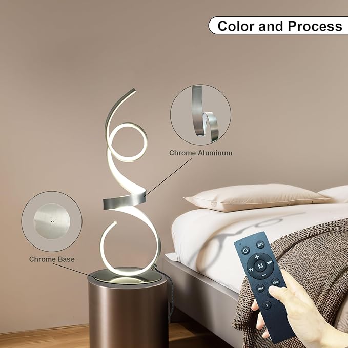 20W 2700LM 3 Colors Dimmable LED Art Table Lamp 21.4 Inch with Touch Switch for Living Room,Bedroom (Sand Nickel(Remote))