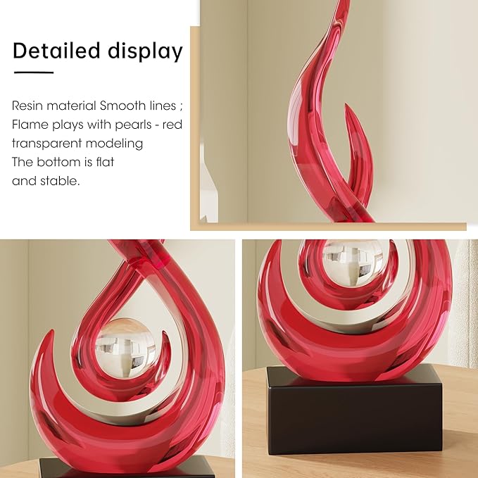 Red Decor Modern Flame Statue Home Decorations for Living Room, 11.8" H Shelf Decor Accents, Abstract Art Resin Sculpture for Dining Room Office Coffee Table Centerpiece