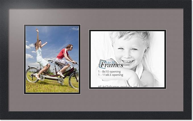 ArtToFrames Collage Photo Frame Double Mat with 1 - 8.5x11^ 8x10 Openings and Satin Black Frame