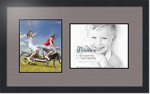 ArtToFrames Collage Photo Frame Double Mat with 1 - 8.5x11^ 8x10 Openings and Satin Black Frame