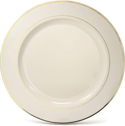 OCCASIONS 120 pcs Chargers pack Wedding Party 12'' Disposable Plastic Charger Plates/Chargers (Ivory & Gold Rim)