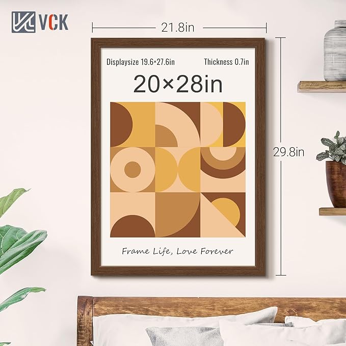 VCK 20x28 Picture Frame 5 Pack, Brown Wood Poster Frame with Exclusive Wood Grain, Wall Hanging