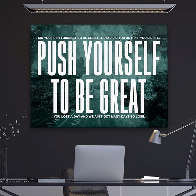SuccessHunters Push Yourself Motivational Canvas Print Wall Office Decor Modern Art Inspiration Sports Motivation Quote Inspirational Quotes Sport Fitness (30" x 40")