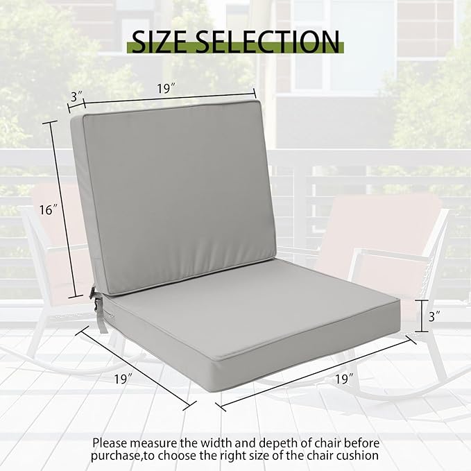 Outdoor Deep Seat Cushion Set 19" x 19", Water Repellent & Fade Resistant Cushion for Patio Furniture, Back & Seat Cushion with Removable Covers for Sofa, Couch, Light Grey