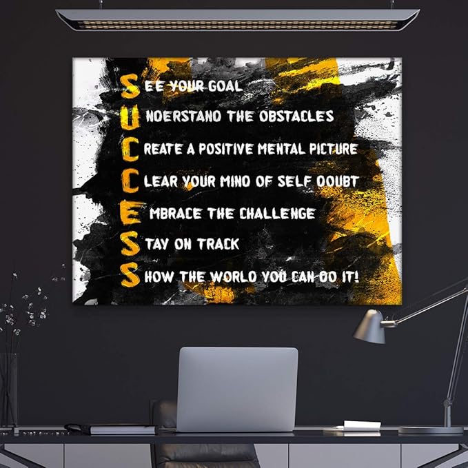 Success Ingredients Wall Art Office Decor Motivational Canvas Print Successful Quote, Inspirational Succeed Sign Goal, Obstacles, Self-Doubt (30" x 40")