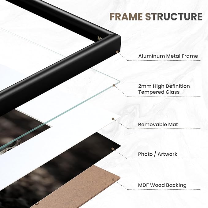 12x12 Black Picture Frame, Metal Photo Frame 12 x 12 for Wall, Square 12 by 12 Frames with Real Glass, 12x12 Frame with Mat for 10x10, Modern Black Picture Frames 12 x 12 for Wall Gallery Set