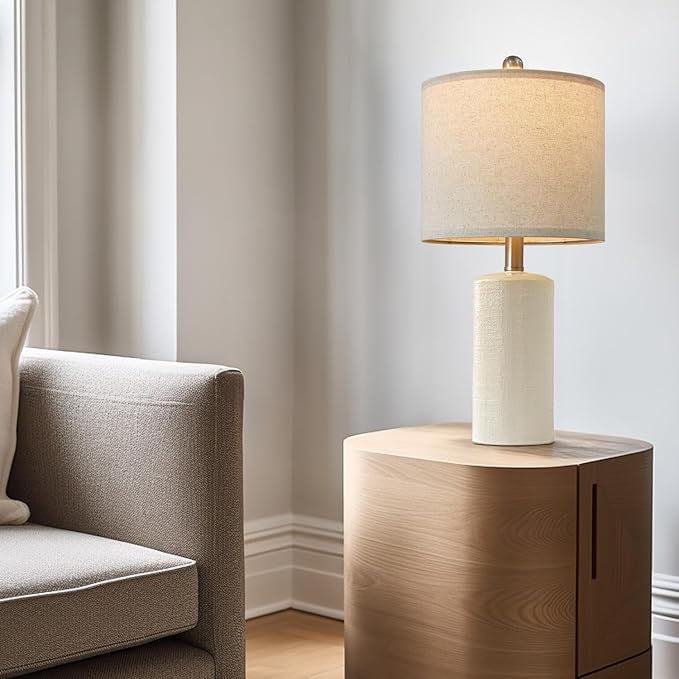 20.25/inch Modern Ceramic Table lamp Set of 2 Small Farmhouse Bedside lamp Creamy-White Nightstand Lamp End Table Lamps for Living Room Bedroom Study Office AMZ-T1109WH0