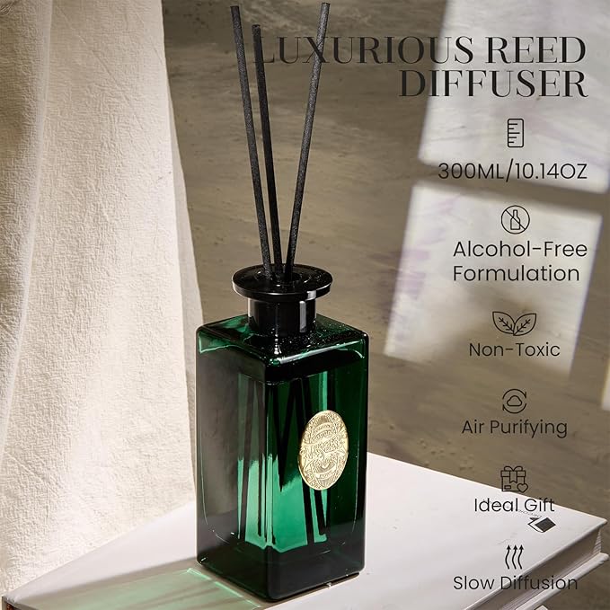 M&SENSE 10.14 oz Large Reed Diffuser Set | Evergreen Pine Scent Oil Diffuser with Sticks | Hotel Collection Non-Toxic Essential Oil |for Bedroom Bathroom Living Room