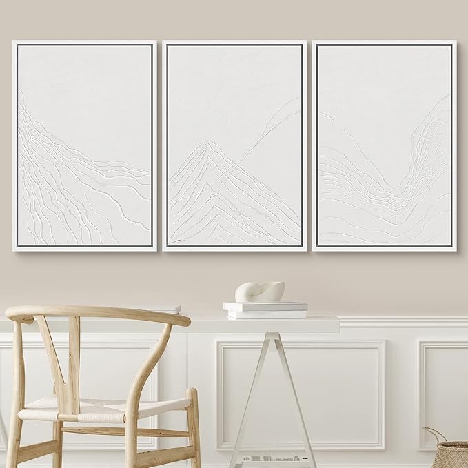 SIGNWIN Framed Canvas Print Wall Art Set Minimal White Mountain Range Landscape Nature Wilderness Illustrations Modern Art Decorative Rustic Zen for Living Room, Bedroom, Office - 16"x24"x3 White