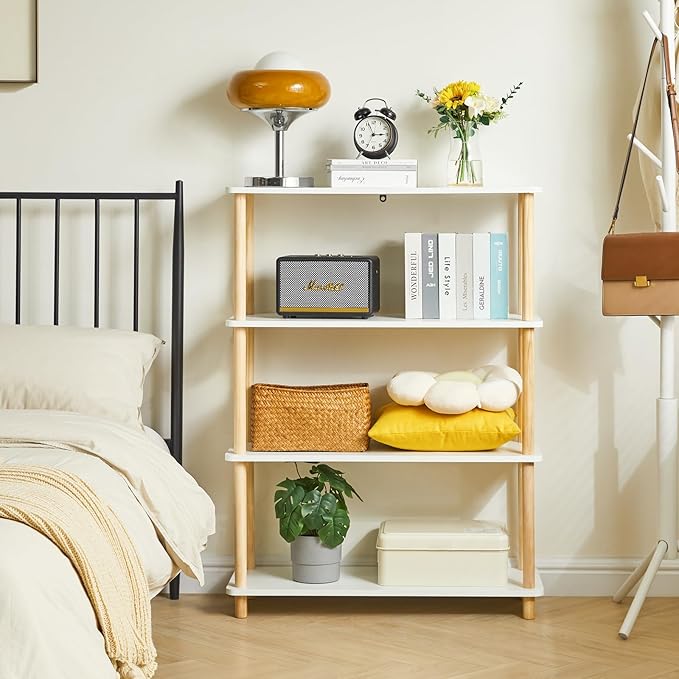 IBUYKE 4-Tier Wooden Open Bookcase - Modern Freestanding Bookshelf Storage Organizer,Standing Shelf Units,Multifunctional Display Stand for Bedroom, Living Room and Home Office, White WBC004W