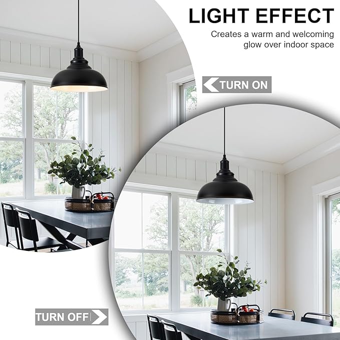 1 Pack Farmhouse Pendant Light Black Pendant Lighting for Kitchen Island Industrial Hanging Barn Light Pendant Lighting Over Island Sink Light Fixtures