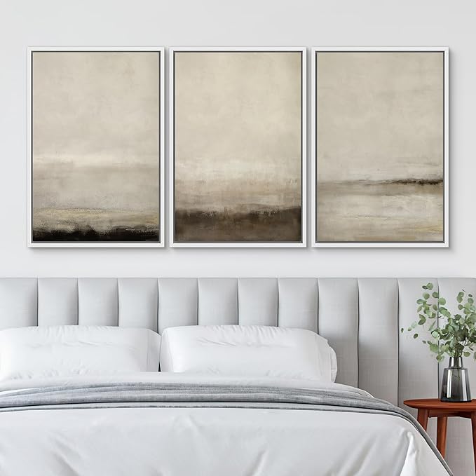 SIGNWIN Framed Canvas Print Wall Art Set Misty Horizons Tranquil Scenery in Monochrome Abstract Modern Art Bohemian Decorative for Living Room, Bedroom, Office - 24"x36"x3 White