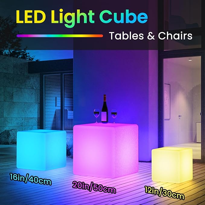 LOFTEK 16-Inch Rechargeable LED Cube Chair Light, 16 RGB Colors Glow Cube Seat w/Remote, Waterproof LED Cube Table, Color Changing Cubes Floor Lamp, Home Bedroom Patio Party Decorative Lighting