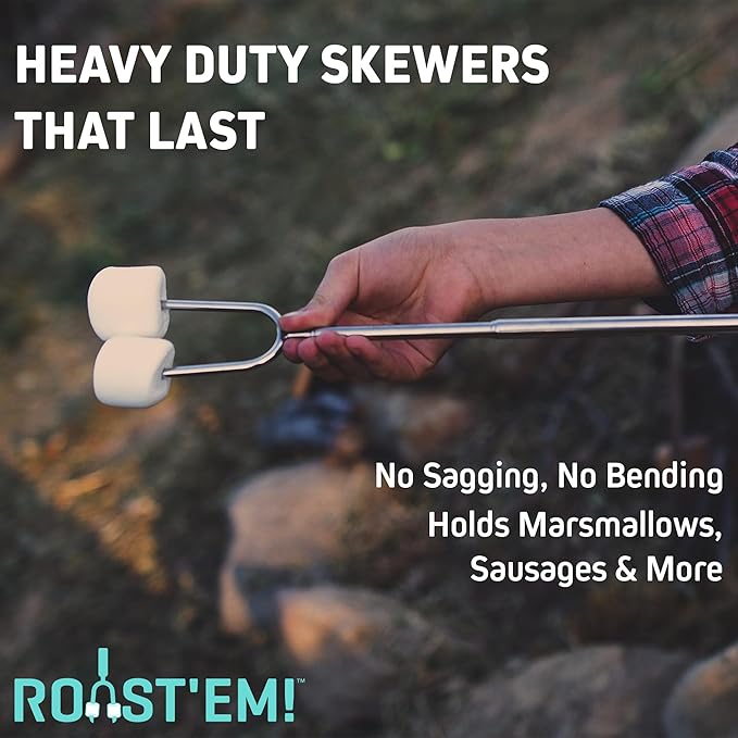 Rotating Marshmallow Roasting Sticks for Campfire & Bonfire | Extra Long Hot Dog & Smores Sticks for Fire Pit | Camping Smores Kit | Retractable Campfire Skewers | 1 Pack