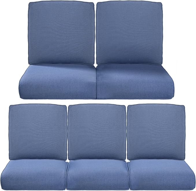 22x25/22x24 Outdoor Cushions for Patio 5 Piece Set - Set of 5 Water-Resistant Replacement Cushion for Wicker Dining Rocking Swivel Chairs Loveseat Couch Sectional Sofa - Navy Blue/Classic