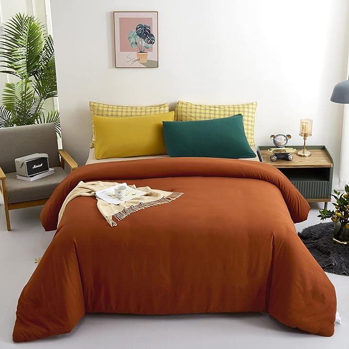 Luxlovery Caramel Comforter Set Full Burnt Orange Bedding Set Full Size Rust Blanket Quilts Soft Breathable Reddish Brown Cozy Bedding Comforter Set for Women Men