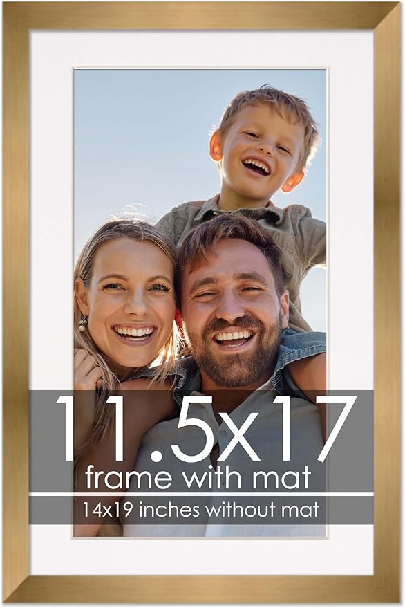 11.5x17 Frame with Mat - Bronze 14x19 Frame Wood Made to Display Print or Poster Measuring 11.5 x 17 Inches with White Photo Mat
