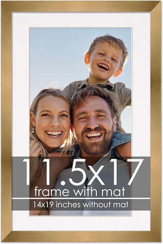 11.5x17 Frame with Mat - Bronze 14x19 Frame Wood Made to Display Print or Poster Measuring 11.5 x 17 Inches with White Photo Mat