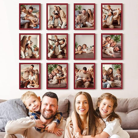 Renditions Gallery Set of 12, 11X14 Custom Photo Prints with Real Wood Picture Frames. Create Personalized Photos with Peel & Stick Photo Frames. Red Frame