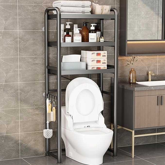 Over-The-Toilet-Storage, 3 Tier Over Toilet Bathroom Organizer Overhead Toilet Storage Organizer Shelf Freestanding Space-Saving Toilet Rack for Room Storage Organizer.