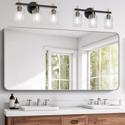 FORBATH 30x60 Inch Silver Bathroom Mirror for Over Sink, Large Rectangular Wall Mirror with Metal Frame, Rounded Corners for Bathroom, Bedroom, Entryway Decor (Horizontal or Vertical)