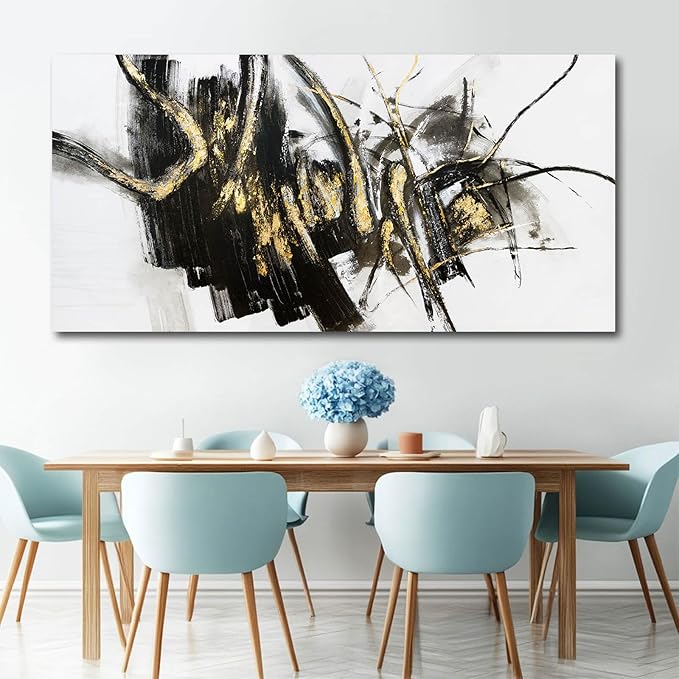 WINKAILIN Black Line Art Abstract Pictures Wall Decor for Dining Room Modern Artwork Grunge Posters for Room 29"x 58" Neutral Wall Art for Bedroom Office