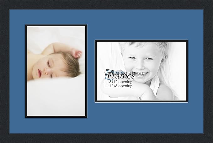 ArtToFrames Collage Photo Frame Double Mat with 2 - 8x12 Openings and Satin Black Frame