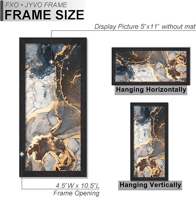 Engineered Wood 5x11 Picture Frame Set of 2, Black Frame for 5 x 11 Inch Picture Poster Photo, Light Weight 5 by 11 Frame with Wood-grain for Wall - 2 Pack/Black/5"x11"