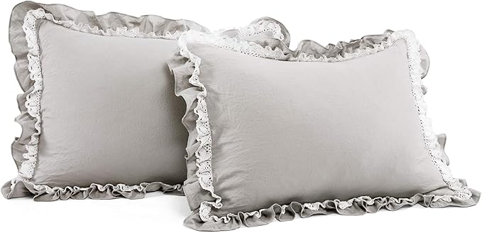 Lush Decor Ella Ruffle Lace Comforter, 3 Piece Set, King, Light Gray - Cute Comforter - King Bedding Set - Gray Bedding - Coquette Decor - Ruffle Trim - Lace Trim
