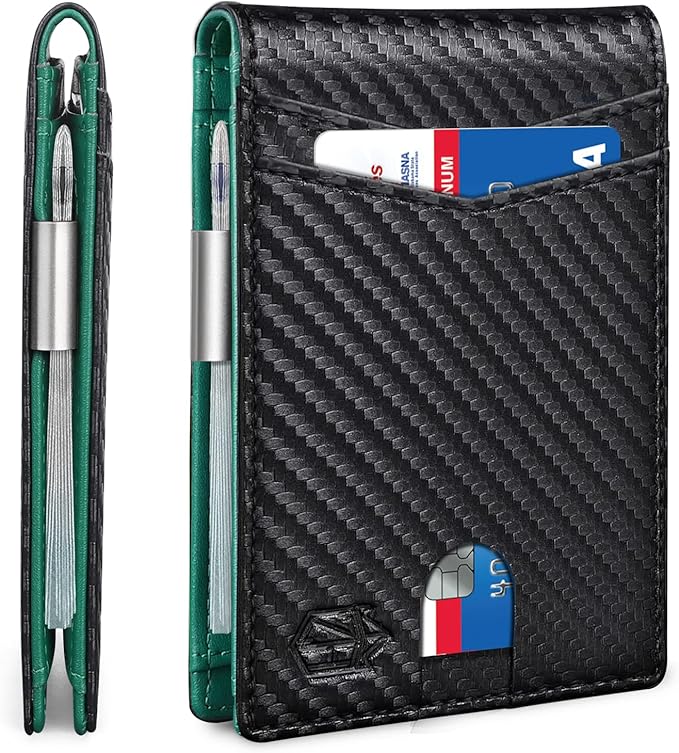Zitahli Slim Wallet for Men Gifts 12 Card Slots ID Window With Money Clip Minimalist RFID Front Pocket Bifold Leather Small Thin Gift Box Dad Birthday Christmas Regalos Hombres