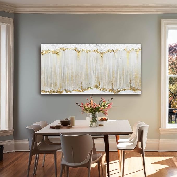 WINKAILIN White and Gold Canvas Wall Art Modern Abstract Wall Decor for Living Room Gold Line Office Decor 24"x 48" Textured Wall Prints Ready to Hang
