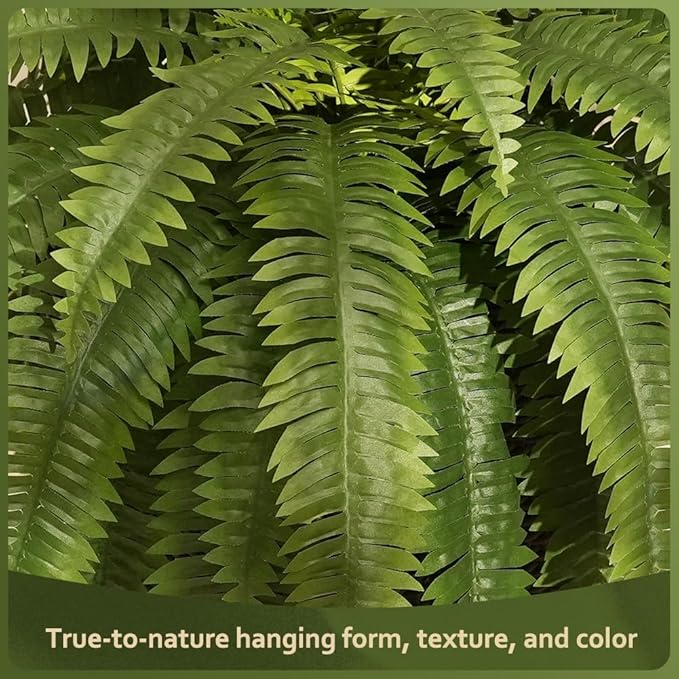 48" Artificial Boston Fern Hanging Plants with Basket - UV Resistant Fake Plant for Outdoor Indoor - Large Realistic Faux Greenery for Front Porch, Front Door, Patio Decor, Set of 2, VN142