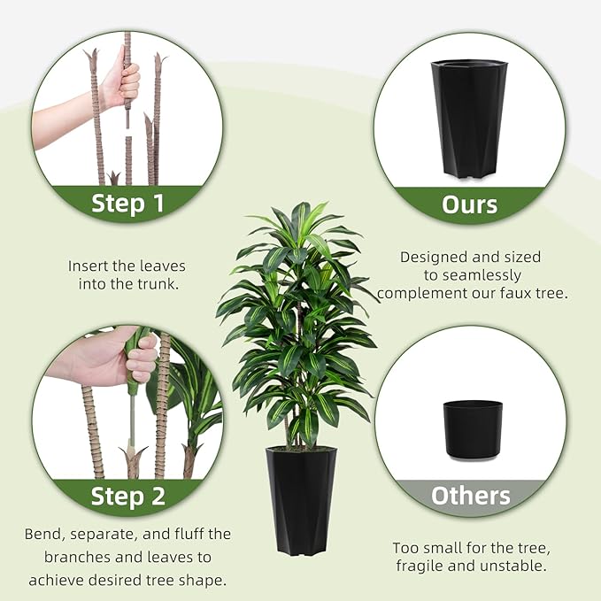 Artificial Dracaena Plant Indoor 5FT Fake Tree with Mocha Diamond Planter Faux Yucca Tall Fake Floor Plant Potted Artificial Trees for Home Office Living Room Decor Indoor
