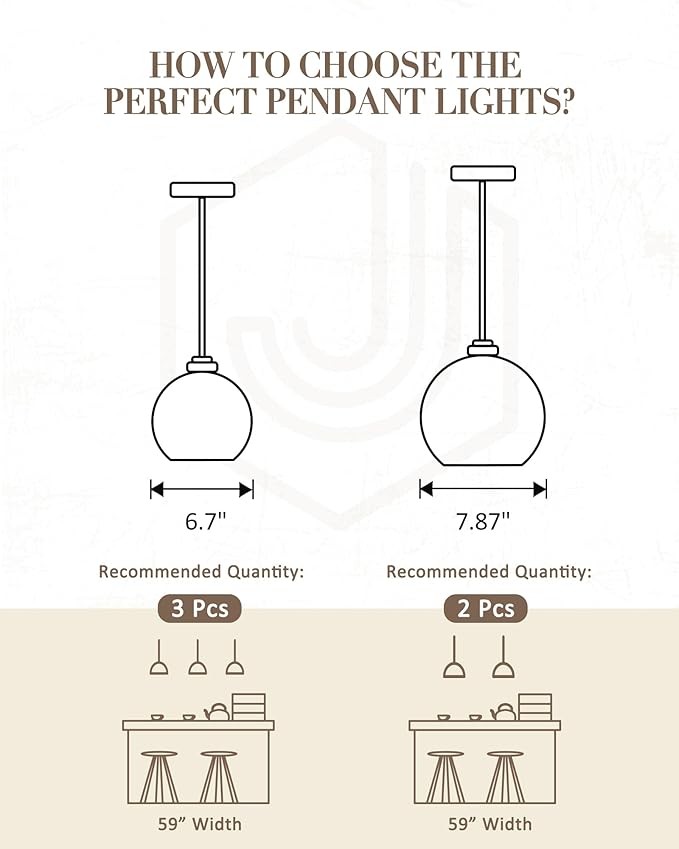 Globe Pendant Light Fixture, Modern Brushed Nickel Hanging Light with Clear Glass for Kitchen Island Dining Room Bedroom Hallway Foyer (1 Pack), PL101BN-2PK