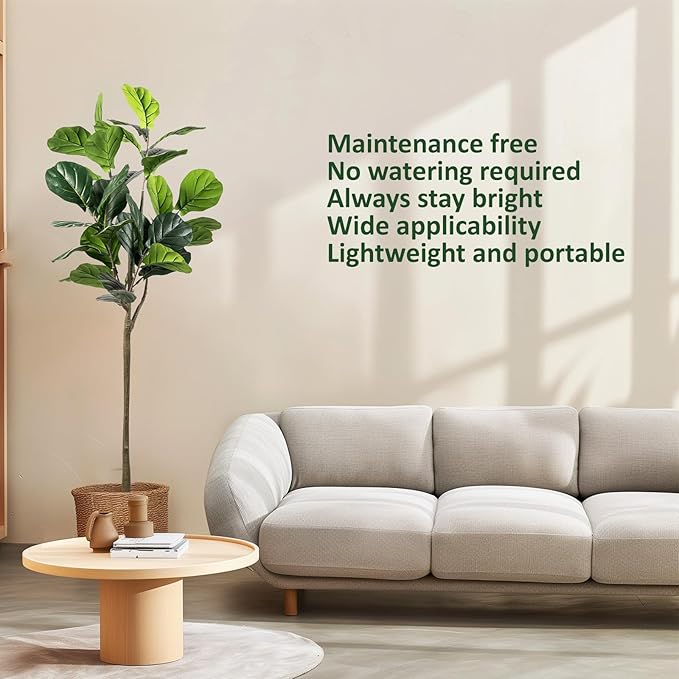 Artificial Fiddle Leaf Fig Tree, 5FT Faux Ficus Lyrata Plant Tall Fake Tree for Home Decor Artificial Tree for Indoor Office Living Room (Fiddle Leaf Fig Tree, 5 FT)
