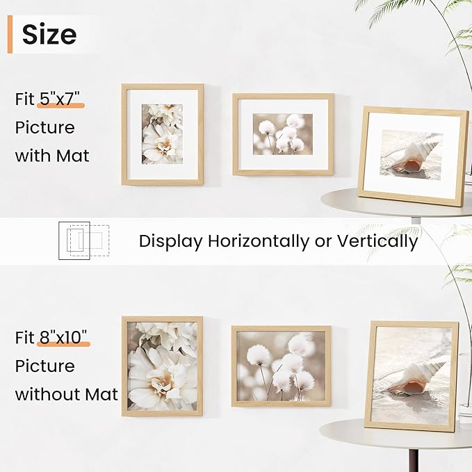 8x10 inch Picture Frame, 8x10 Photo Frames with 5x7 Removable Mat - High Definition Plexiglass - Vertical and Horizontal Display - Wall Hanging Frame - Oak Color, 12 Pack