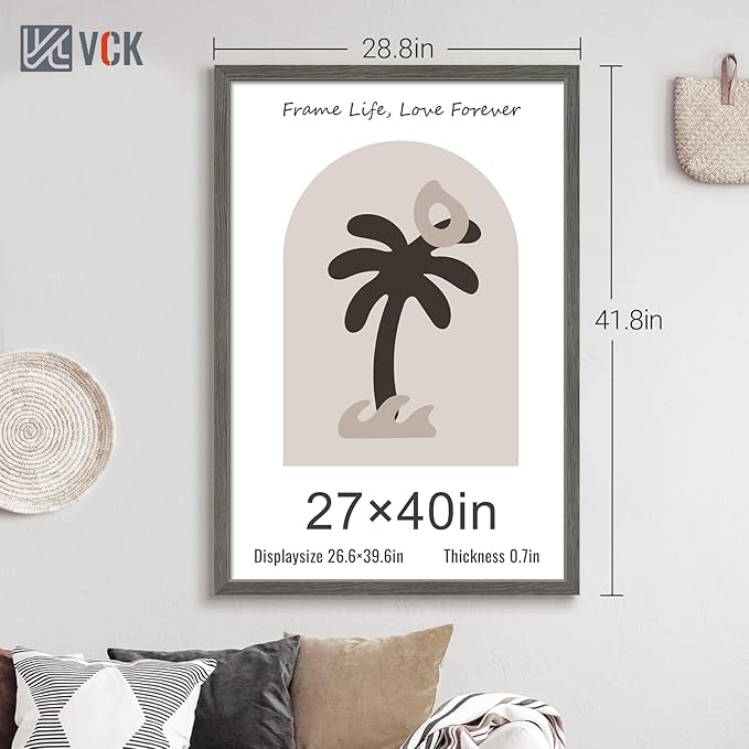 VCK 27x40 Poster Frame Set of 5, Gray Solid Wood Picture Frame, Exclusive Wood Grain, Wall Mounting Hanging