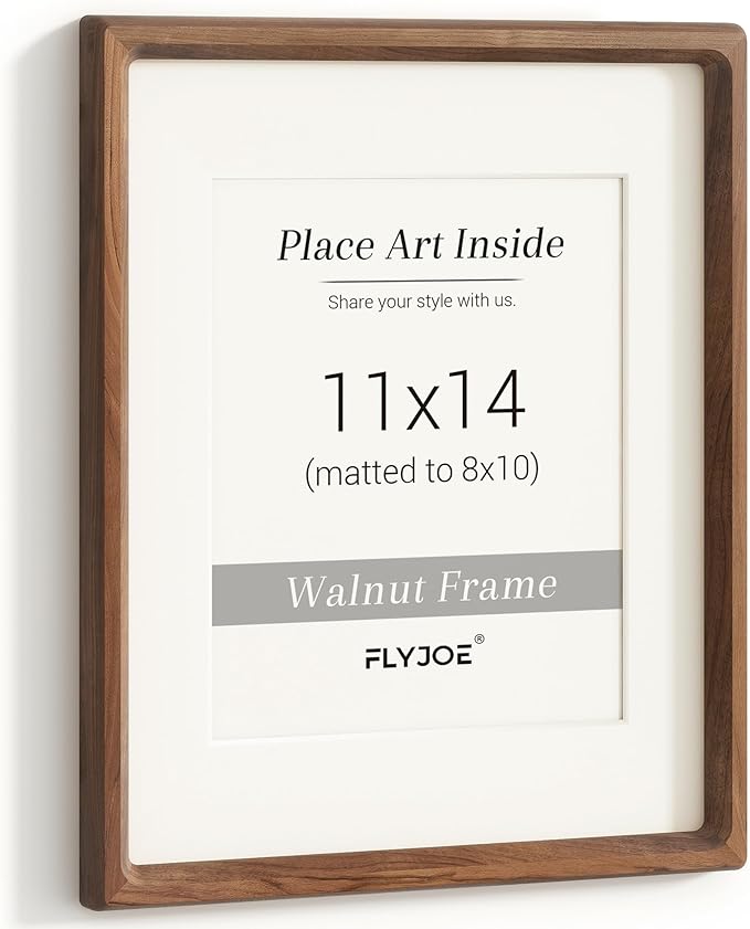 11x14 Picture Frame, USA-Sourced Natural Walnut Wood Photo Frame with Tempered Glass, Handcrafted Rounded Corner 11 x 14 Wooden Frame Matted to 8x10 Photos, Wall or Tabletop Display
