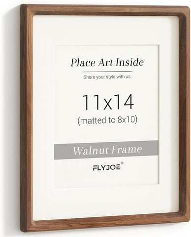 11x14 Picture Frame, USA-Sourced Natural Walnut Wood Photo Frame with Tempered Glass, Handcrafted Rounded Corner 11 x 14 Wooden Frame Matted to 8x10 Photos, Wall or Tabletop Display