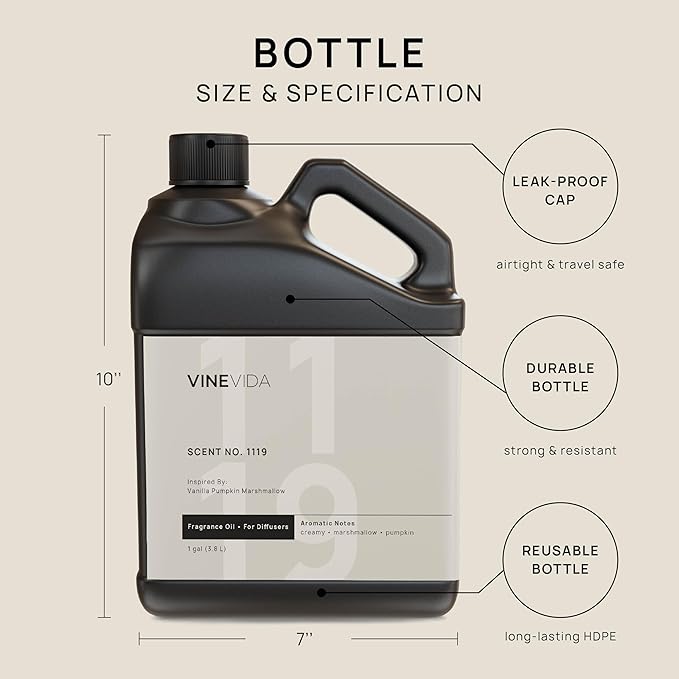 VINEVIDA [Gallon (128 Fl Oz)] Scent NO. 1119 Fragrance Oil for Cold Air Diffusers, Aromatic Notes of Marshmallow Cream Pumpkin, Essential Oils for Diffuser Oil Refill & Air Freshener Room Spray