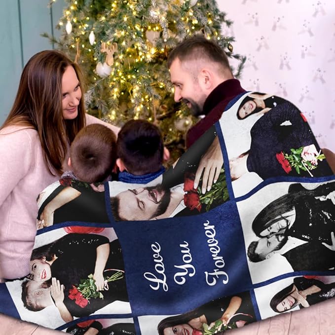 Sherpa Fleece Custom Photo Blanket - Soft, Warm, Fuzzy - Personalized Couples Gifts for Boyfriend, Girlfriend - Customized Picture Blanket for Birthday, Christmas