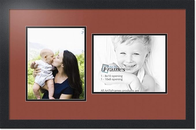 ArtToFrames Collage Photo Frame Double Mat with 2 - 8x10 Openings and Satin Black Frame