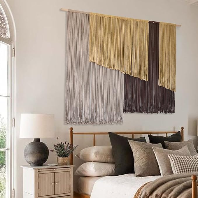 Large Macrame Wall Hanging 57" Wx43" L Dip-Dyed Fiber Wall Decor Bohemian Handmade Apartment Dorm Gallery Art Living Room Wedding Wall Art