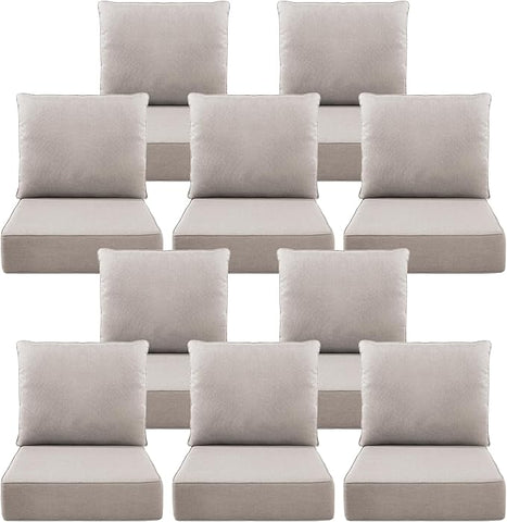 Luxury 6" Outdoor Cushions for Patio Furniture, 24x24x6 Thick Seat Cushion Set of 10, Fade Resistant Couch Chair Replacement Cushions High Density Deep Wicker Chair Cushion w/Removable Cover, Beige